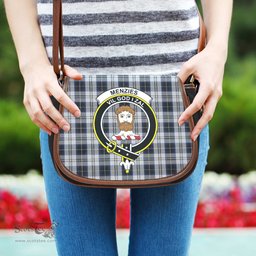 Scottish Menzies Black Dress Tartan Saddle Crossbody Bag with Family Crest Scottish Plaid Tartan Plaid - ScotsTee - scotstee.com