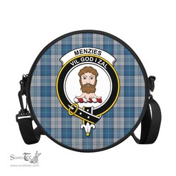 Scottish Menzies Dress Blue and White Tartan Round Crossbody Bags - Round Purse with Family Crest Scottish Plaid Tartan Plaid - ScotsTee - scotstee.com