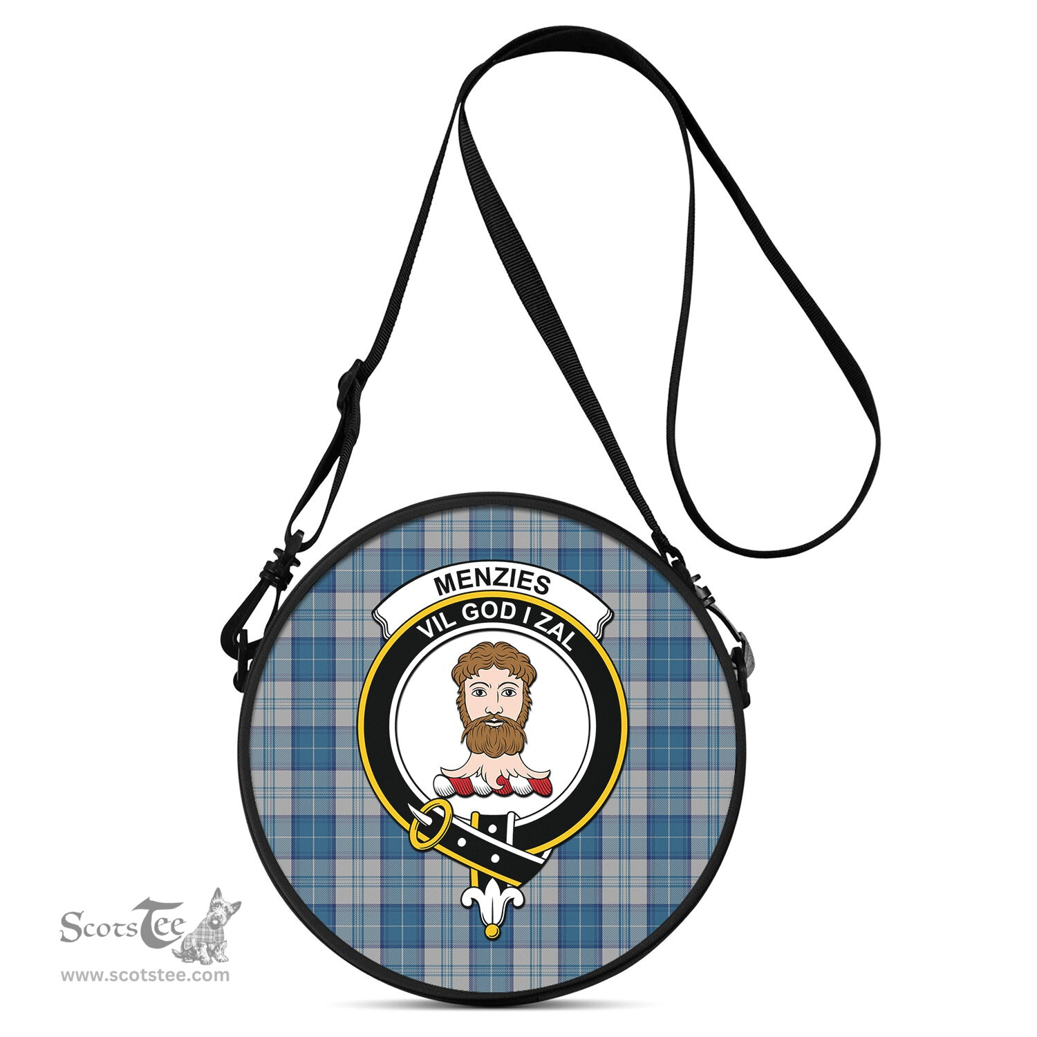 Scottish Menzies Dress Blue and White Tartan Round Crossbody Bags - Round Purse with Family Crest Scottish Plaid Tartan Plaid - ScotsTee - scotstee.com