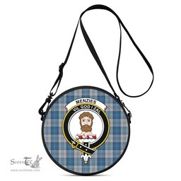 Scottish Menzies Dress Blue and White Tartan Round Crossbody Bags - Round Purse with Family Crest Scottish Plaid Tartan Plaid - ScotsTee - scotstee.com