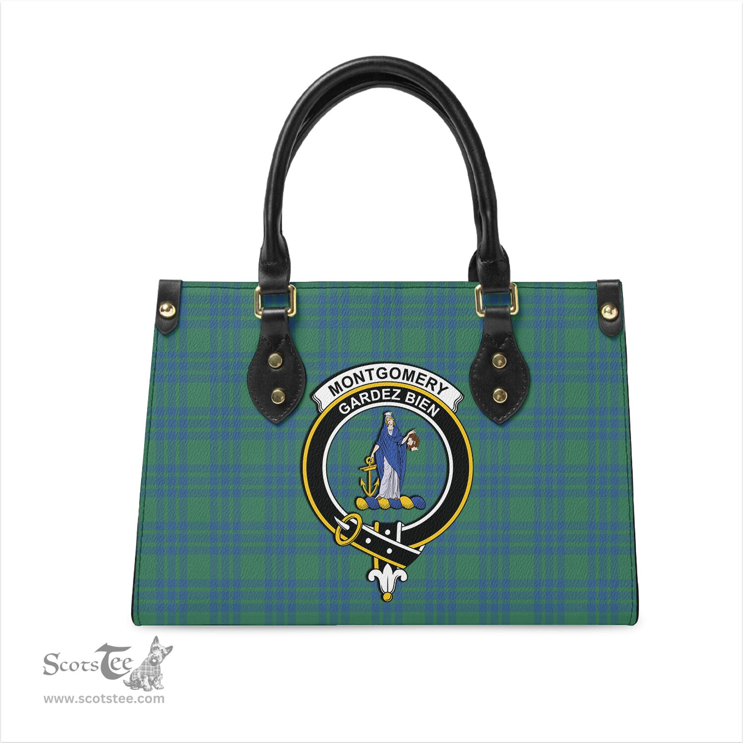 Scottish Montgomery Ancient Tartan Leather Bag for Women with Family Crest Scottish Plaid Tartan Plaid - ScotsTee - scotstee.com