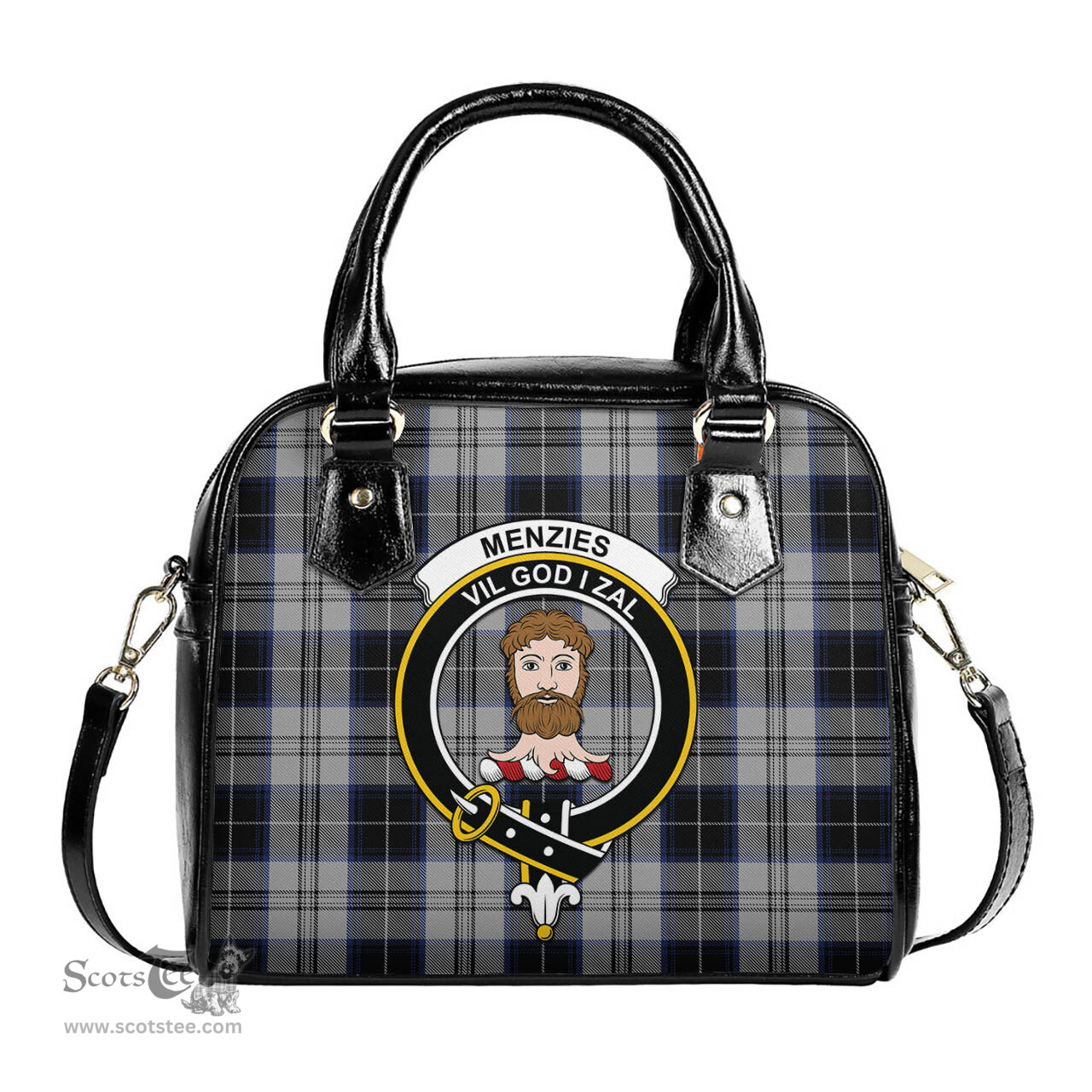 Scottish Menzies Black Dress Tartan Shoulder Handbags with Family Crest Scottish Plaid Tartan Plaid - ScotsTee - scotstee.com