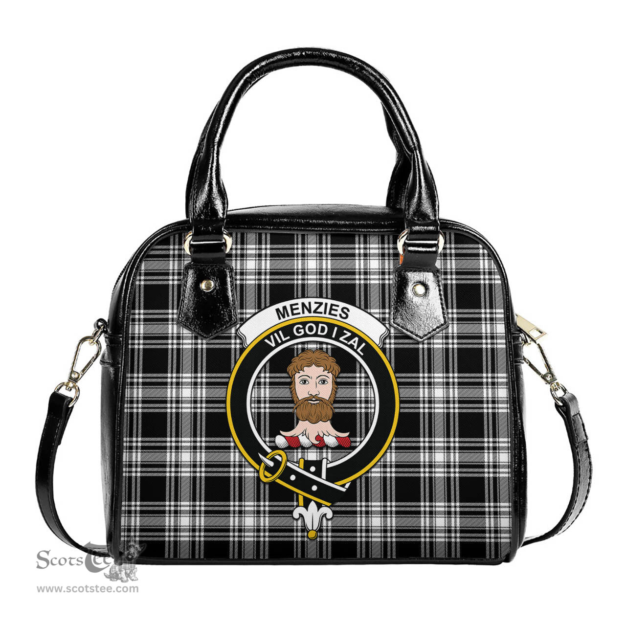 Scottish Menzies Black and White Tartan Shoulder Handbags with Family Crest Scottish Plaid Tartan Plaid - ScotsTee - scotstee.com