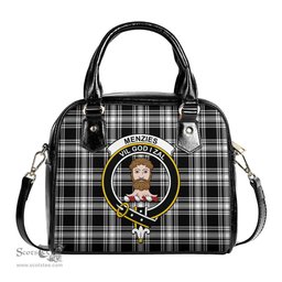 Scottish Menzies Black and White Tartan Shoulder Handbags with Family Crest Scottish Plaid Tartan Plaid - ScotsTee - scotstee.com