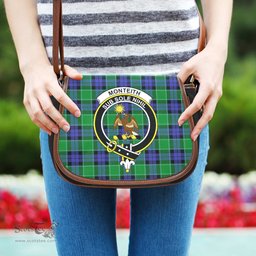 Scottish Monteith Tartan Saddle Crossbody Bag with Family Crest Scottish Plaid Tartan Plaid - ScotsTee - scotstee.com