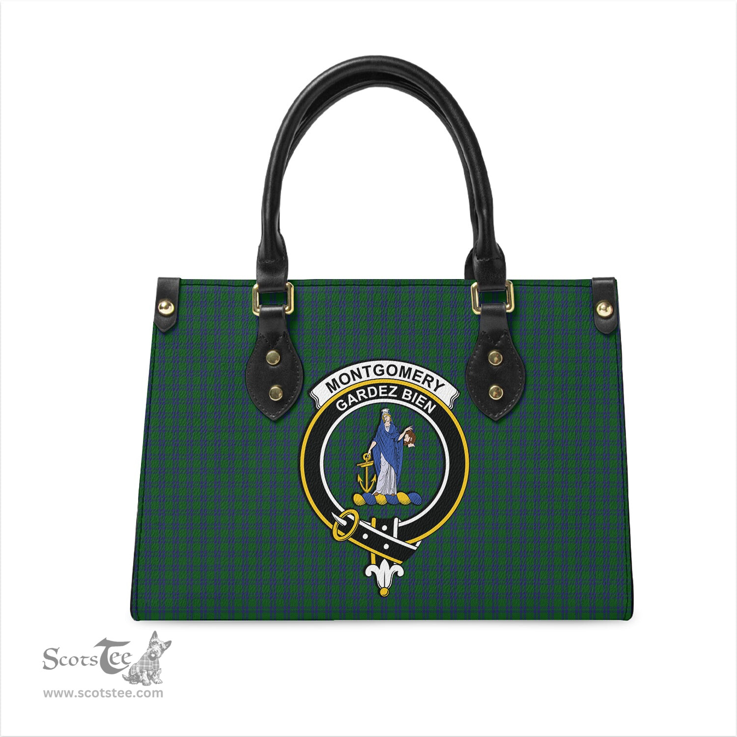 Scottish Montgomery Tartan Leather Bag for Women with Family Crest Scottish Plaid Tartan Plaid - ScotsTee - scotstee.com