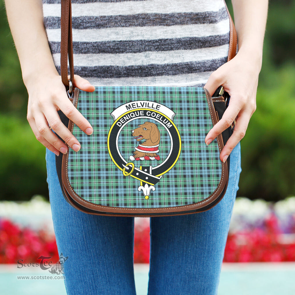 Scottish Melville Ancient Tartan Saddle Crossbody Bag with Family Crest Scottish Plaid Tartan Plaid - ScotsTee - scotstee.com