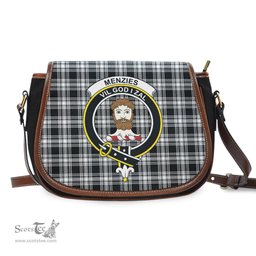 Scottish Menzies Black and White Tartan Saddle Crossbody Bag with Family Crest Scottish Plaid Tartan Plaid - ScotsTee - scotstee.com