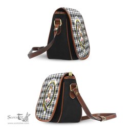 Scottish Menzies Black and White Tartan Saddle Crossbody Bag with Family Crest Scottish Plaid Tartan Plaid - ScotsTee - scotstee.com