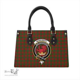 Scottish Moncrieff Tartan Leather Bag for Women with Family Crest Scottish Plaid Tartan Plaid - ScotsTee - scotstee.com