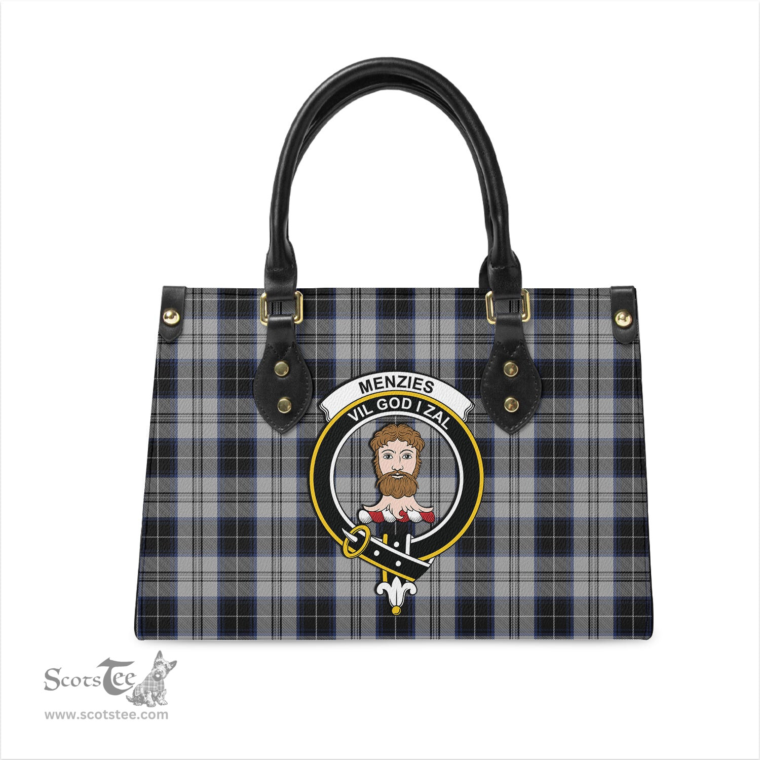 Scottish Menzies Black Dress Tartan Leather Bag for Women with Family Crest Scottish Plaid Tartan Plaid - ScotsTee - scotstee.com