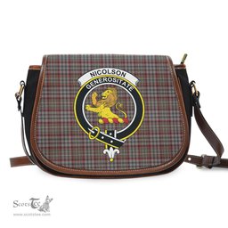 Scottish Nicolson Hunting Weathered Tartan Saddle Crossbody Bag with Family Crest Scottish Plaid Tartan Plaid - ScotsTee - scotstee.com