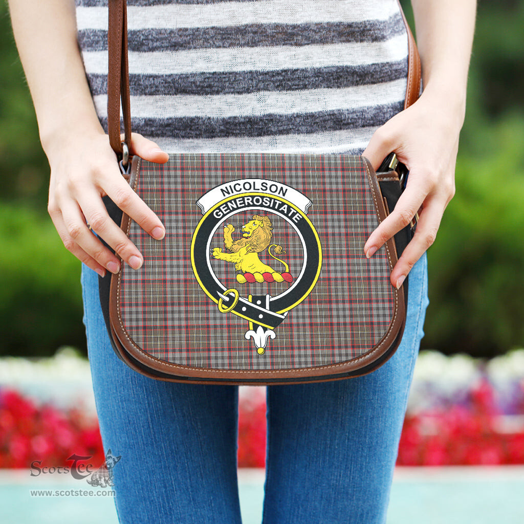 Scottish Nicolson Hunting Weathered Tartan Saddle Crossbody Bag with Family Crest Scottish Plaid Tartan Plaid - ScotsTee - scotstee.com