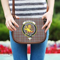 Scottish Nicolson Hunting Weathered Tartan Saddle Crossbody Bag with Family Crest Scottish Plaid Tartan Plaid - ScotsTee - scotstee.com