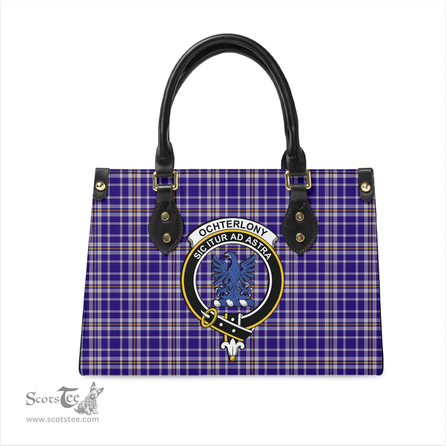 Scottish Ochterlony Tartan Leather Bag for Women with Family Crest Scottish Plaid Tartan Plaid - ScotsTee - scotstee.com