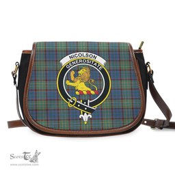 Scottish Nicolson Hunting Ancient Tartan Saddle Crossbody Bag with Family Crest Scottish Plaid Tartan Plaid - ScotsTee - scotstee.com
