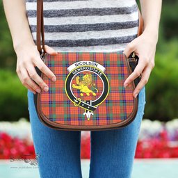 Scottish Nicolson Ancient Tartan Saddle Crossbody Bag with Family Crest Scottish Plaid Tartan Plaid - ScotsTee - scotstee.com