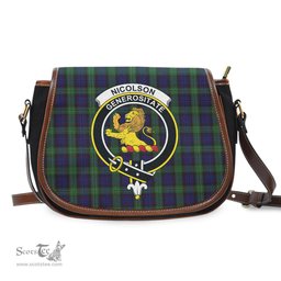 Scottish Nicolson Green Hunting Tartan Saddle Crossbody Bag with Family Crest Scottish Plaid Tartan Plaid - ScotsTee - scotstee.com