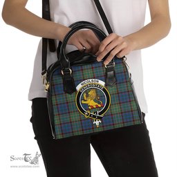 Scottish Nicolson Hunting Ancient Tartan Shoulder Handbags with Family Crest Scottish Plaid Tartan Plaid - ScotsTee - scotstee.com