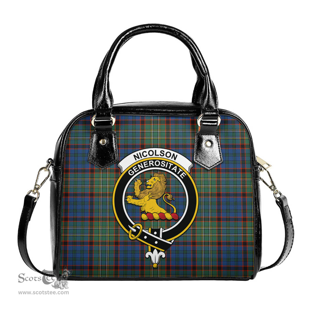 Scottish Nicolson Hunting Ancient Tartan Shoulder Handbags with Family Crest Scottish Plaid Tartan Plaid - ScotsTee - scotstee.com