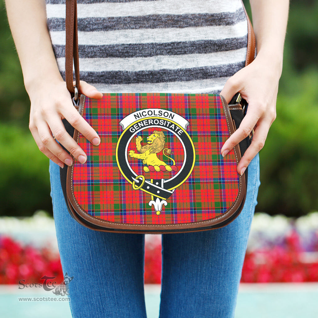 Scottish Nicolson Modern Tartan Saddle Crossbody Bag with Family Crest Scottish Plaid Tartan Plaid - ScotsTee - scotstee.com