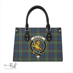 Scottish Nicolson Hunting Ancient Tartan Leather Bag for Women with Family Crest Scottish Plaid Tartan Plaid - ScotsTee - scotstee.com