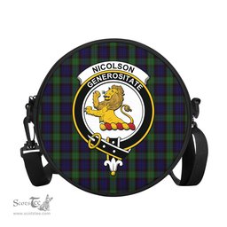 Scottish Nicolson Green Hunting Tartan Round Crossbody Bags - Round Purse with Family Crest Scottish Plaid Tartan Plaid - ScotsTee - scotstee.com