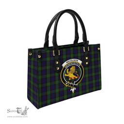 Scottish Nicolson Green Hunting Tartan Leather Bag for Women with Family Crest Scottish Plaid Tartan Plaid - ScotsTee - scotstee.com