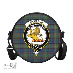 Scottish Nicolson Hunting Ancient Tartan Round Crossbody Bags - Round Purse with Family Crest Scottish Plaid Tartan Plaid - ScotsTee - scotstee.com