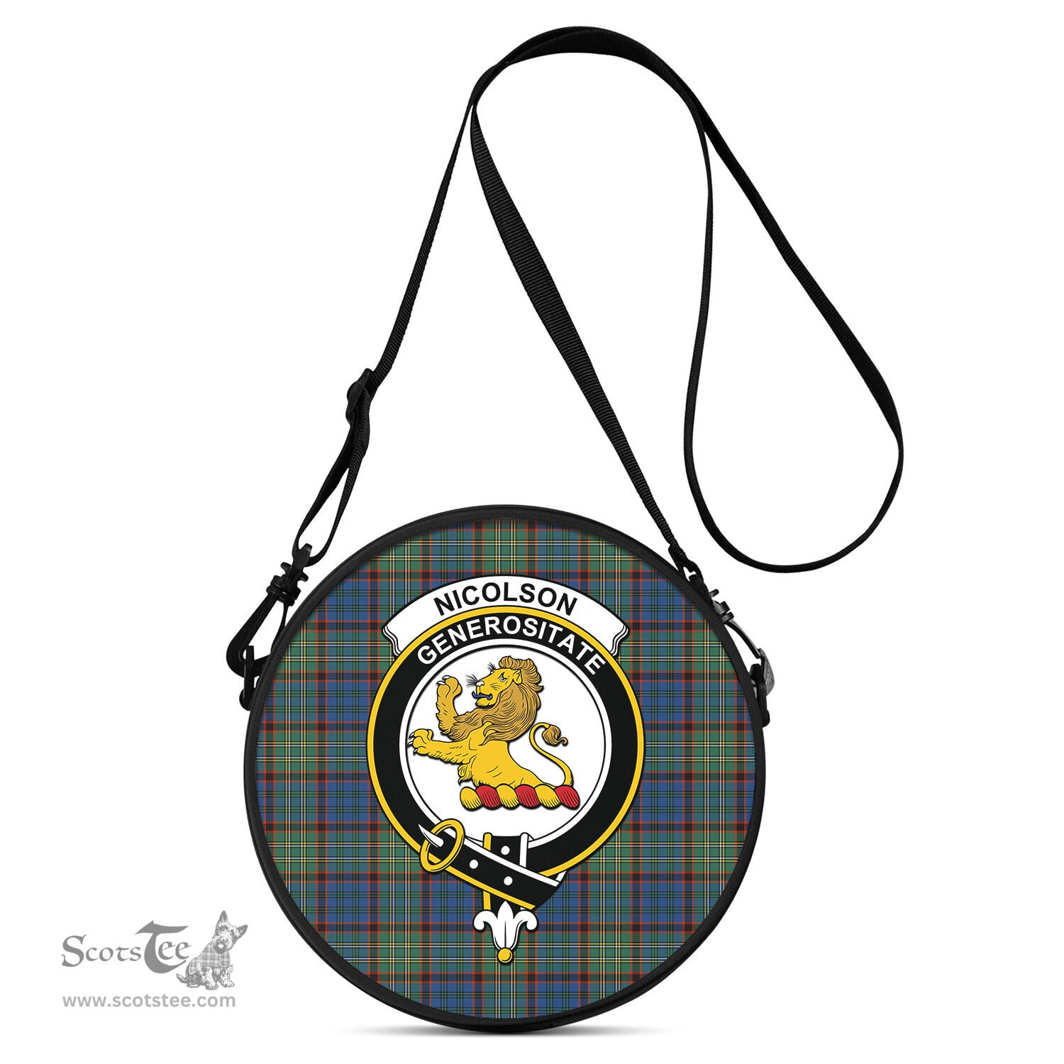 Scottish Nicolson Hunting Ancient Tartan Round Crossbody Bags - Round Purse with Family Crest Scottish Plaid Tartan Plaid - ScotsTee - scotstee.com