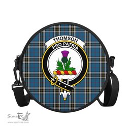 Scottish Thomson Dress Blue Tartan Round Crossbody Bags - Round Purse with Family Crest Scottish Plaid Tartan Plaid - ScotsTee - scotstee.com