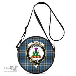 Scottish Thomson Dress Blue Tartan Round Crossbody Bags - Round Purse with Family Crest Scottish Plaid Tartan Plaid - ScotsTee - scotstee.com