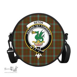 Scottish Seton Hunting Tartan Round Crossbody Bags - Round Purse with Family Crest Scottish Plaid Tartan Plaid - ScotsTee - scotstee.com