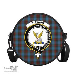 Scottish Stewart Royal Blue Tartan Round Crossbody Bags - Round Purse with Family Crest Scottish Plaid Tartan Plaid - ScotsTee - scotstee.com