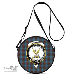 Scottish Stewart Royal Blue Tartan Round Crossbody Bags - Round Purse with Family Crest Scottish Plaid Tartan Plaid - ScotsTee - scotstee.com
