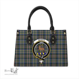 Scottish Scott Green Modern Tartan Leather Bag for Women with Family Crest Scottish Plaid Tartan Plaid - ScotsTee - scotstee.com