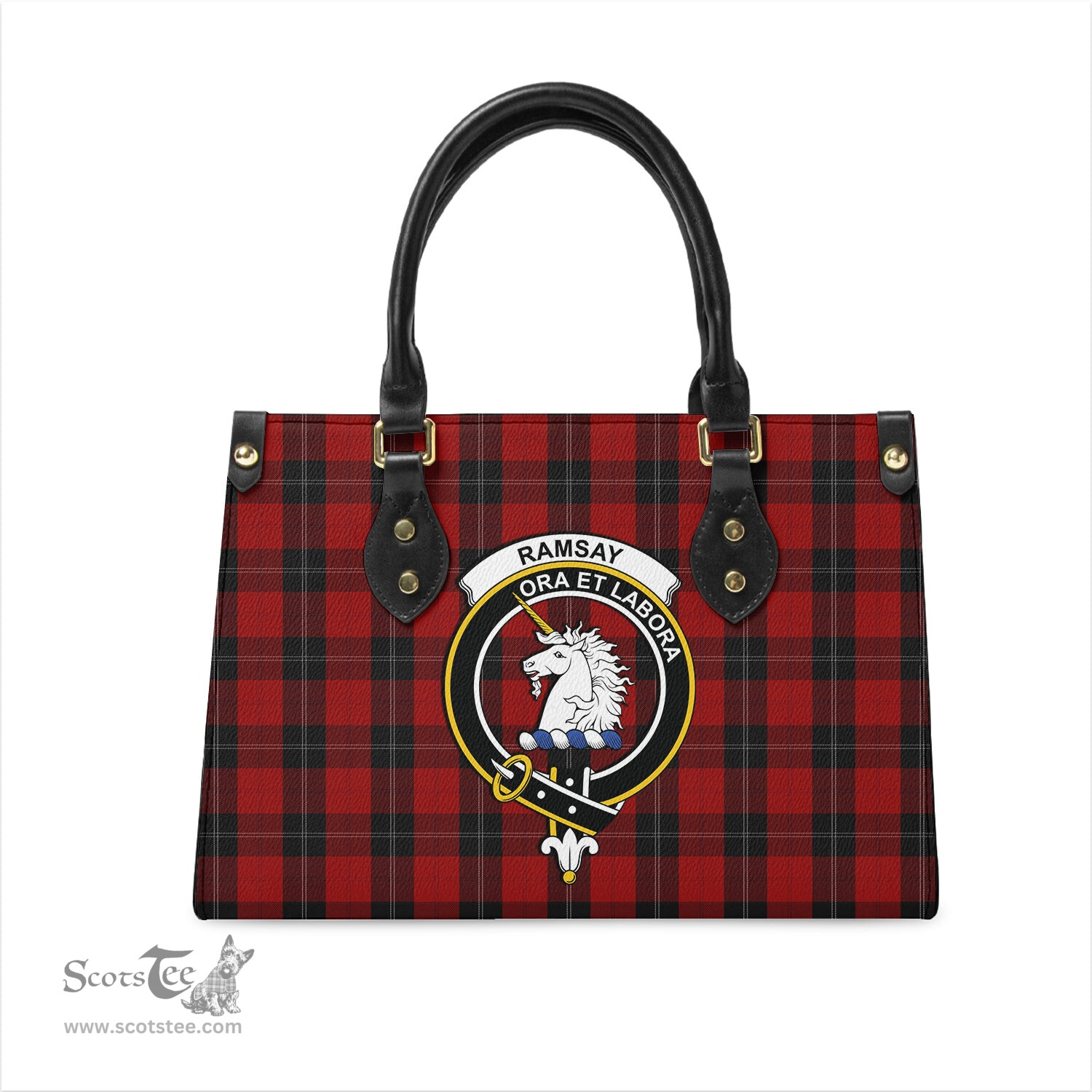 Scottish Ramsay Tartan Leather Bag for Women with Family Crest Scottish Plaid Tartan Plaid - ScotsTee - scotstee.com