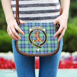 Scottish Sutherland Ancient Tartan Saddle Crossbody Bag with Family Crest Scottish Plaid Tartan Plaid - ScotsTee - scotstee.com