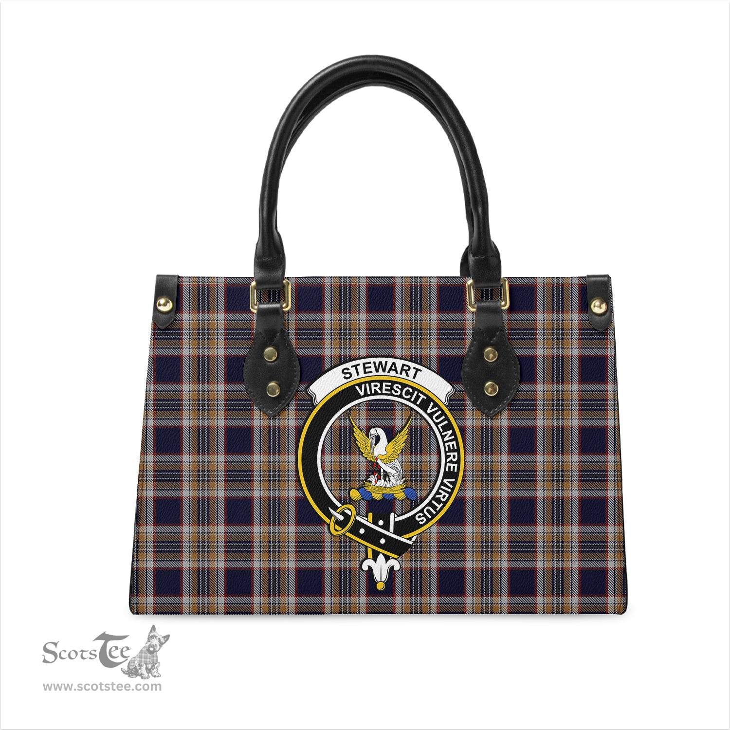Scottish Stewart Navy Tartan Leather Bag for Women with Family Crest Scottish Plaid Tartan Plaid - ScotsTee - scotstee.com