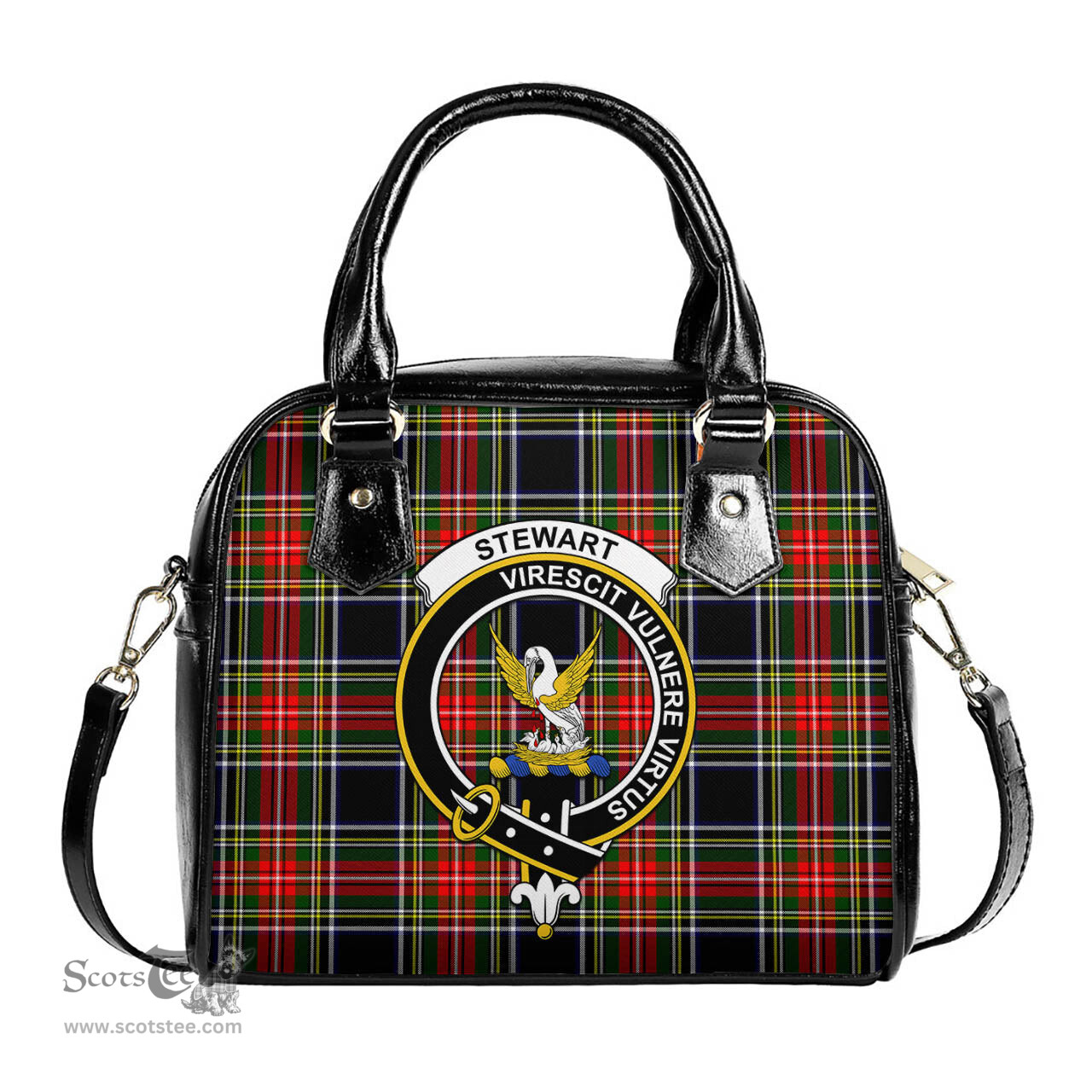 Scottish Stewart Black Tartan Shoulder Handbags with Family Crest Scottish Plaid Tartan Plaid - ScotsTee - scotstee.com