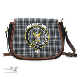 Scottish Stewart Black and White Tartan Saddle Crossbody Bag with Family Crest Scottish Plaid Tartan Plaid - ScotsTee - scotstee.com