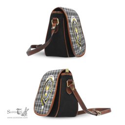 Scottish Stewart Black and White Tartan Saddle Crossbody Bag with Family Crest Scottish Plaid Tartan Plaid - ScotsTee - scotstee.com