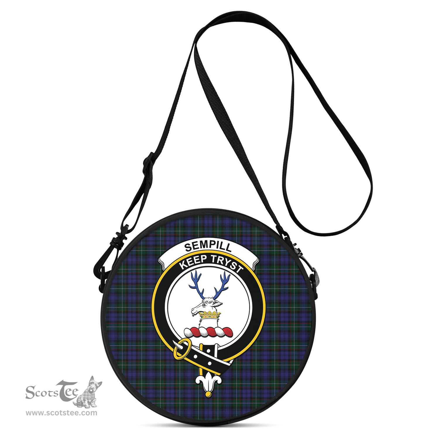 Scottish Sempill Tartan Round Crossbody Bags - Round Purse with Family Crest Scottish Plaid Tartan Plaid - ScotsTee - scotstee.com