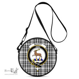 Scottish Scott Black White Tartan Round Crossbody Bags - Round Purse with Family Crest Scottish Plaid Tartan Plaid - ScotsTee - scotstee.com