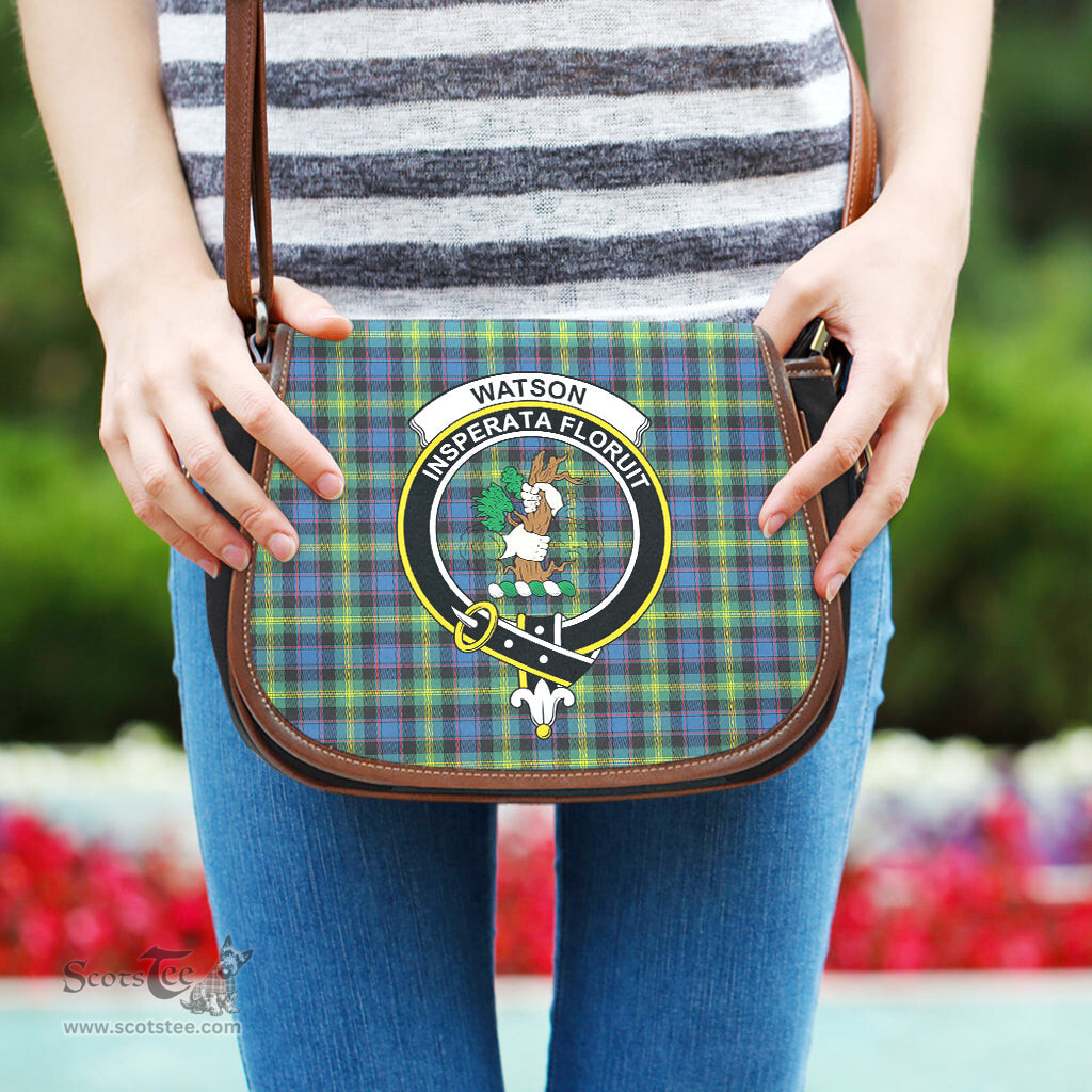 Scottish Watson Ancient Tartan Saddle Crossbody Bag with Family Crest Scottish Plaid Tartan Plaid - ScotsTee - scotstee.com
