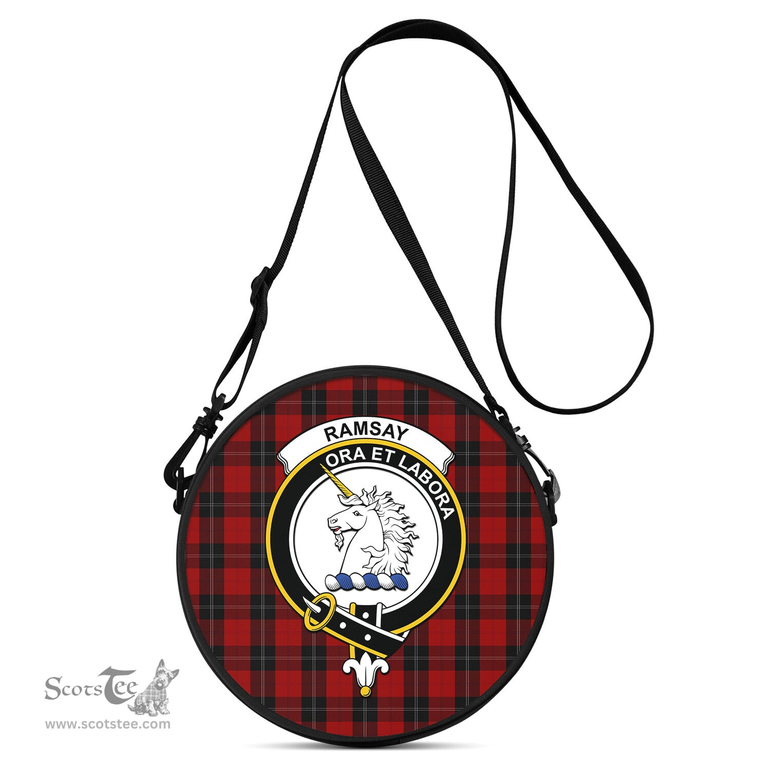 Scottish Ramsay Tartan Round Crossbody Bags - Round Purse with Family Crest Scottish Plaid Tartan Plaid - ScotsTee - scotstee.com