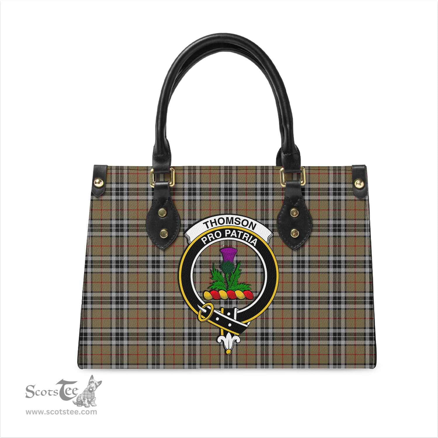 Scottish Thomson Camel Tartan Leather Bag for Women with Family Crest Scottish Plaid Tartan Plaid - ScotsTee - scotstee.com