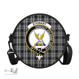 Scottish Stewart Black and White Tartan Round Crossbody Bags - Round Purse with Family Crest Scottish Plaid Tartan Plaid - ScotsTee - scotstee.com