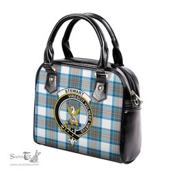 Scottish Stewart Muted Blue Tartan Shoulder Handbags with Family Crest Scottish Plaid Tartan Plaid - ScotsTee - scotstee.com