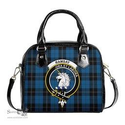 Scottish Ramsay Blue Hunting Tartan Shoulder Handbags with Family Crest Scottish Plaid Tartan Plaid - ScotsTee - scotstee.com